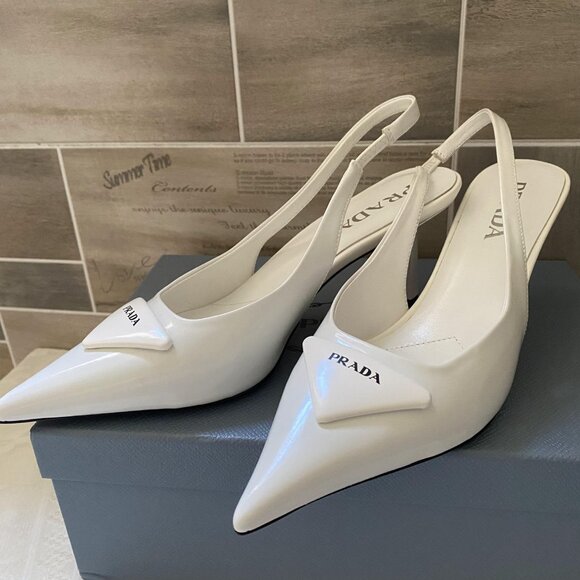 Prada Elegant White Slingback Heels - Picture 1 of 6